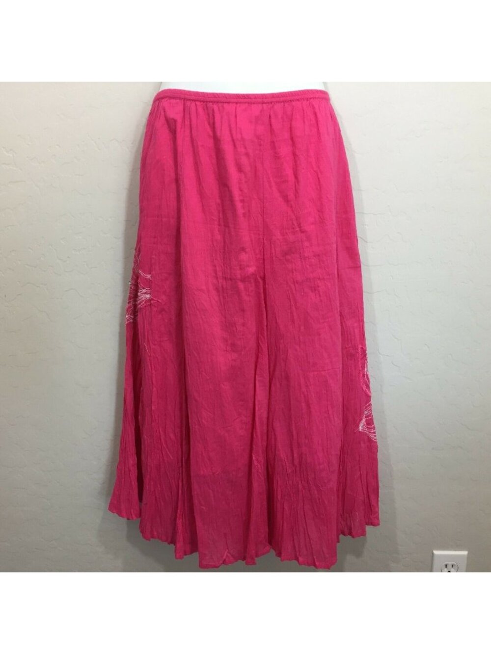 Style & Co Womens Broomstick Boho Pink Long Maxi Skirt Embroidered Flower Large